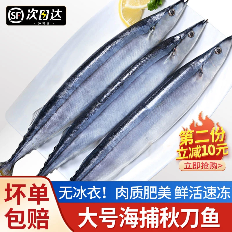 渔吻秋刀鱼青岛新鲜海鱼特大号深海刀鱼450g*2袋冷冻海鲜烧烤食材