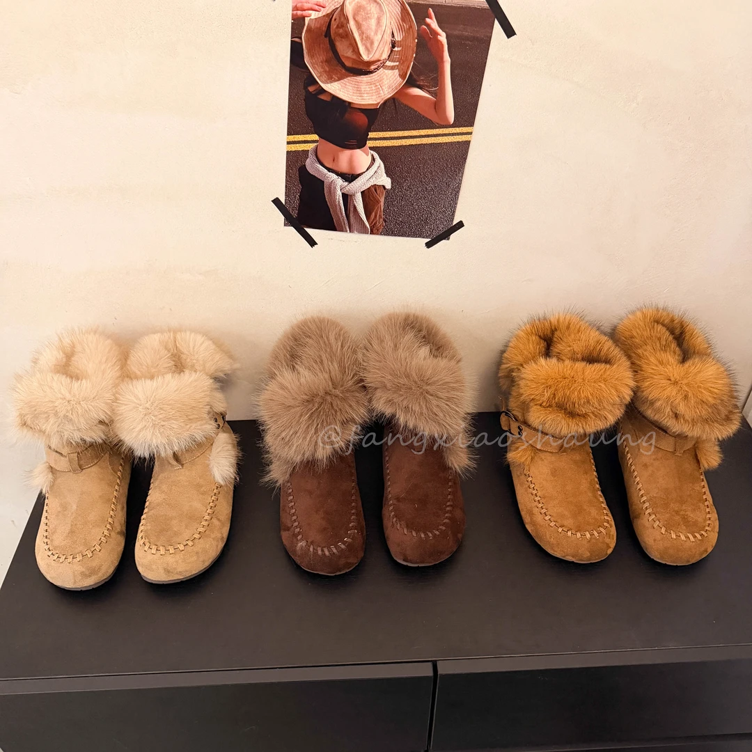4cm内增高厚底雪地靴女冬两穿加绒保暖防滑毛毛棉鞋扣带勃肯短靴
