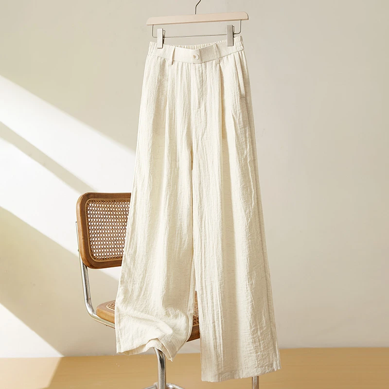 2025夏季新款宽松显瘦休闲ins高级亚麻阔腿裤女 53063
