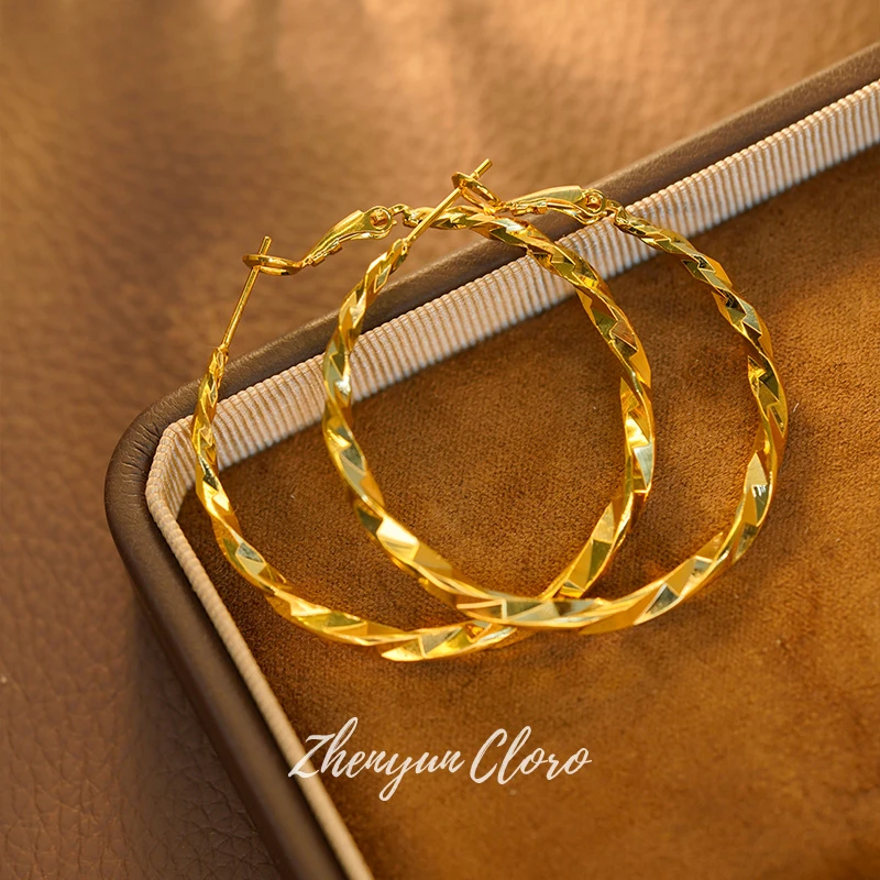 铜合金耳饰 麻花扭纹时尚百搭吸睛气质大耳圈 925银针 BL4052