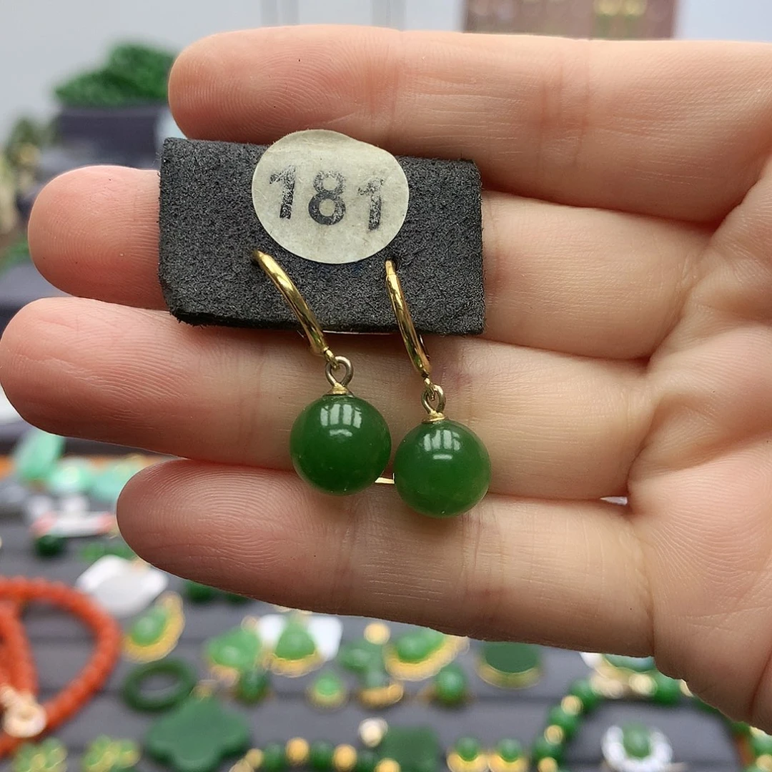 和田玉银S925镶嵌耳饰