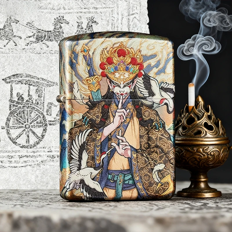 ZIPPO/之宝打火机正版古法堆银烫金白鹤童子经典送男朋友礼物DYJ1