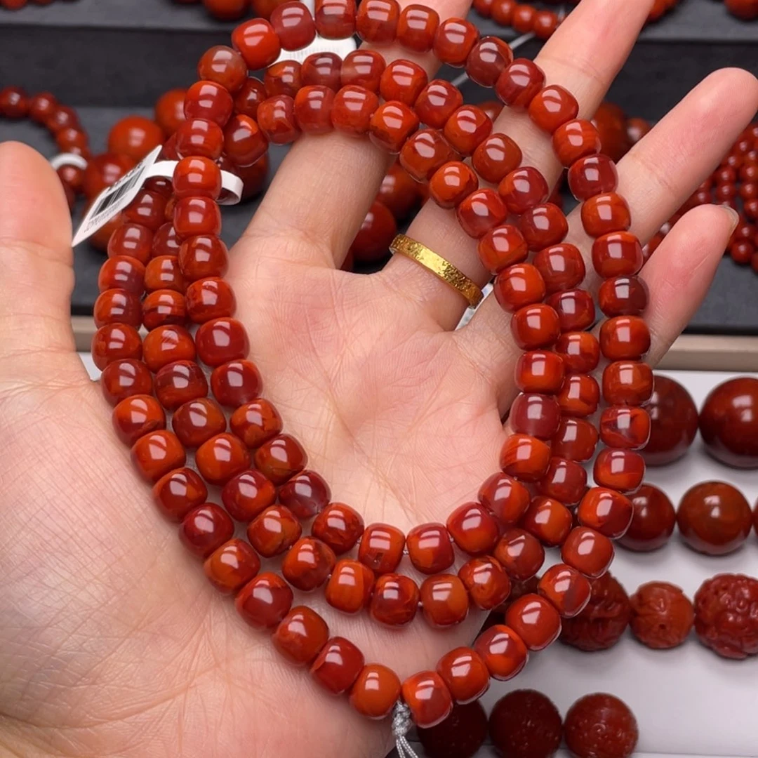 南红玛瑙未镶嵌手串8.8mm高品满肉牛血火焰老型108