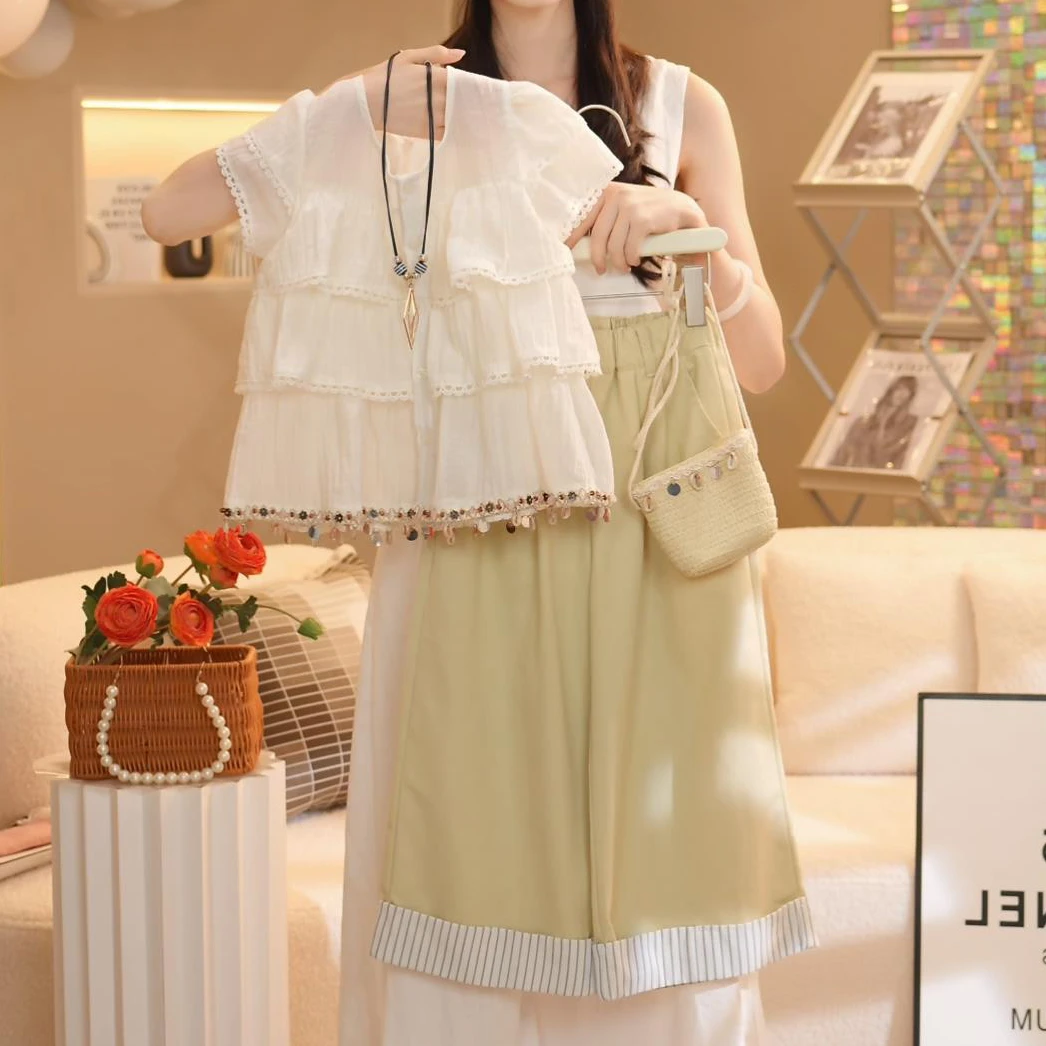 【宝甜】女童2025夏季新款波西米亚风T恤+休闲裤套装-076