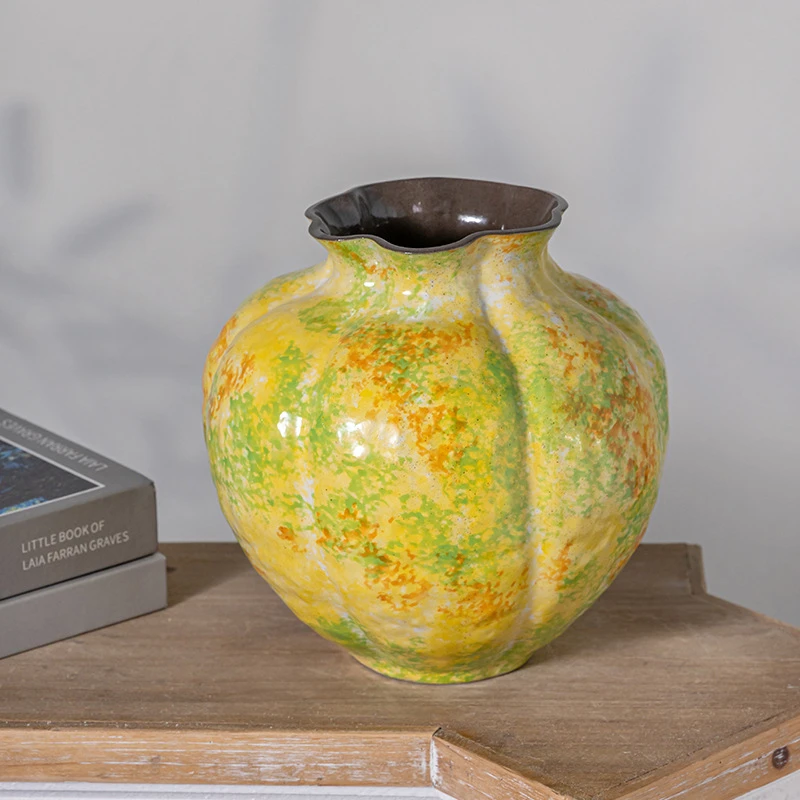 景德镇手绘南瓜艺术高级美学陶瓷小花瓶客厅玄关简约干插水培摆件