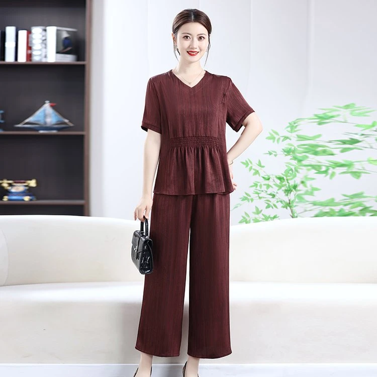 515大码装时尚套装2025夏季显瘦短袖阔腿裤女两件套宽松九分纯色