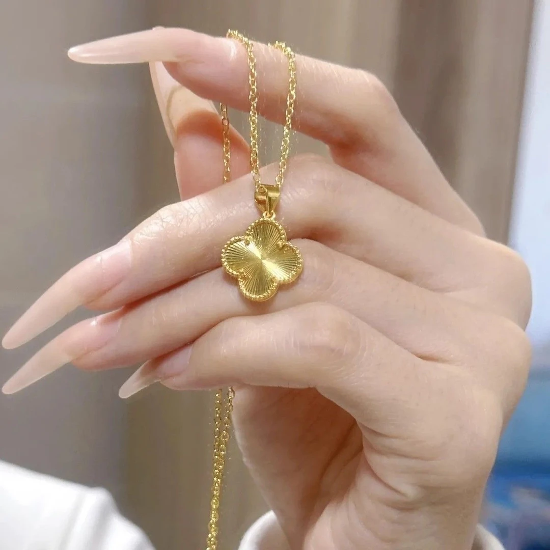 铜合金项链 新款经典双面四叶草项链小众花朵设计简约百搭锁骨链