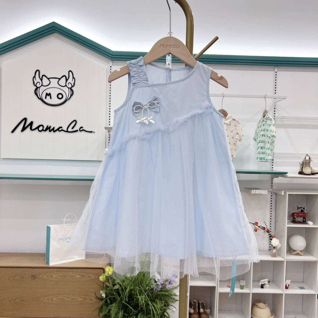 MOMOCO女童夏季时尚百搭淑女设计感无袖拼纱连衣裙77630484006