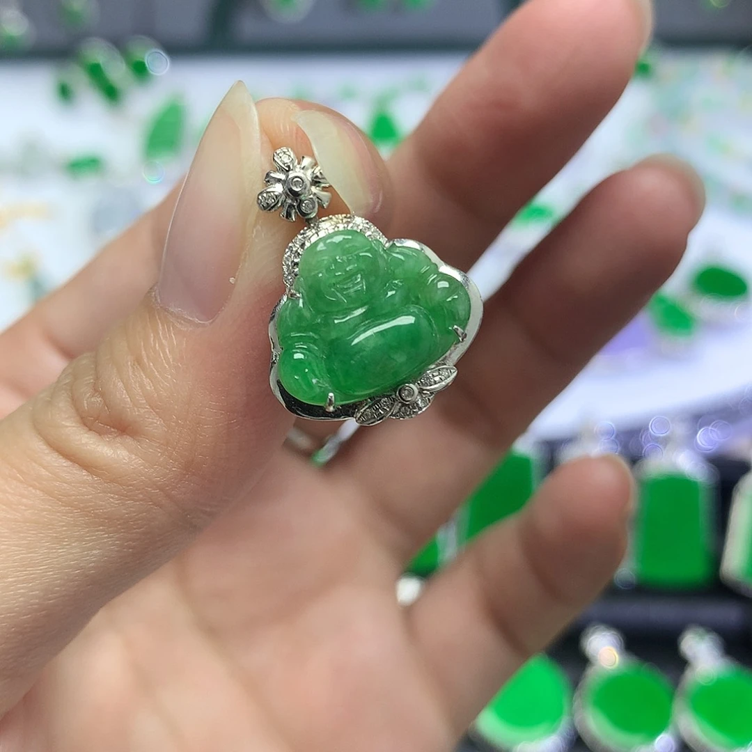 吊坠(不含链)18K金镶嵌翡翠