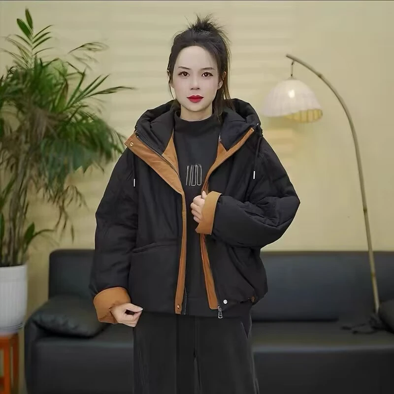 时尚新款潮流韩版运动休闲百搭宽松连帽加厚保暖简约女棉服外套8