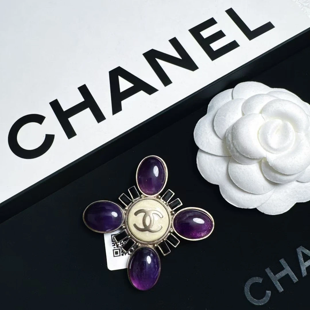 95新 Chanel/香奈儿 柚礼中古/香奈儿紫色琉璃十字胸针LZ403217