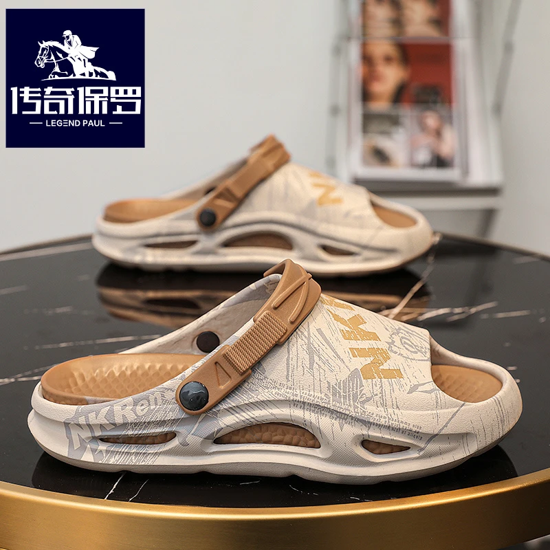传奇保罗正版拖鞋男夏季外穿踩屎感沙滩一字拖男潮牌海边运动凉拖