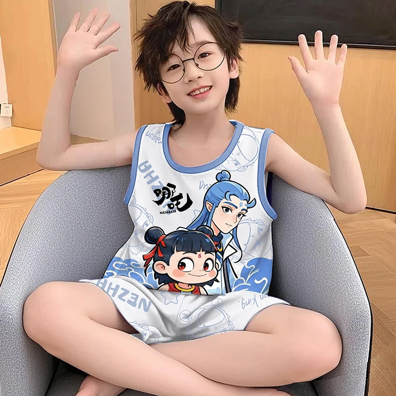 儿童睡衣男童薄款夏季无袖纯棉背心中大童小男孩夏天哪吒2025新款