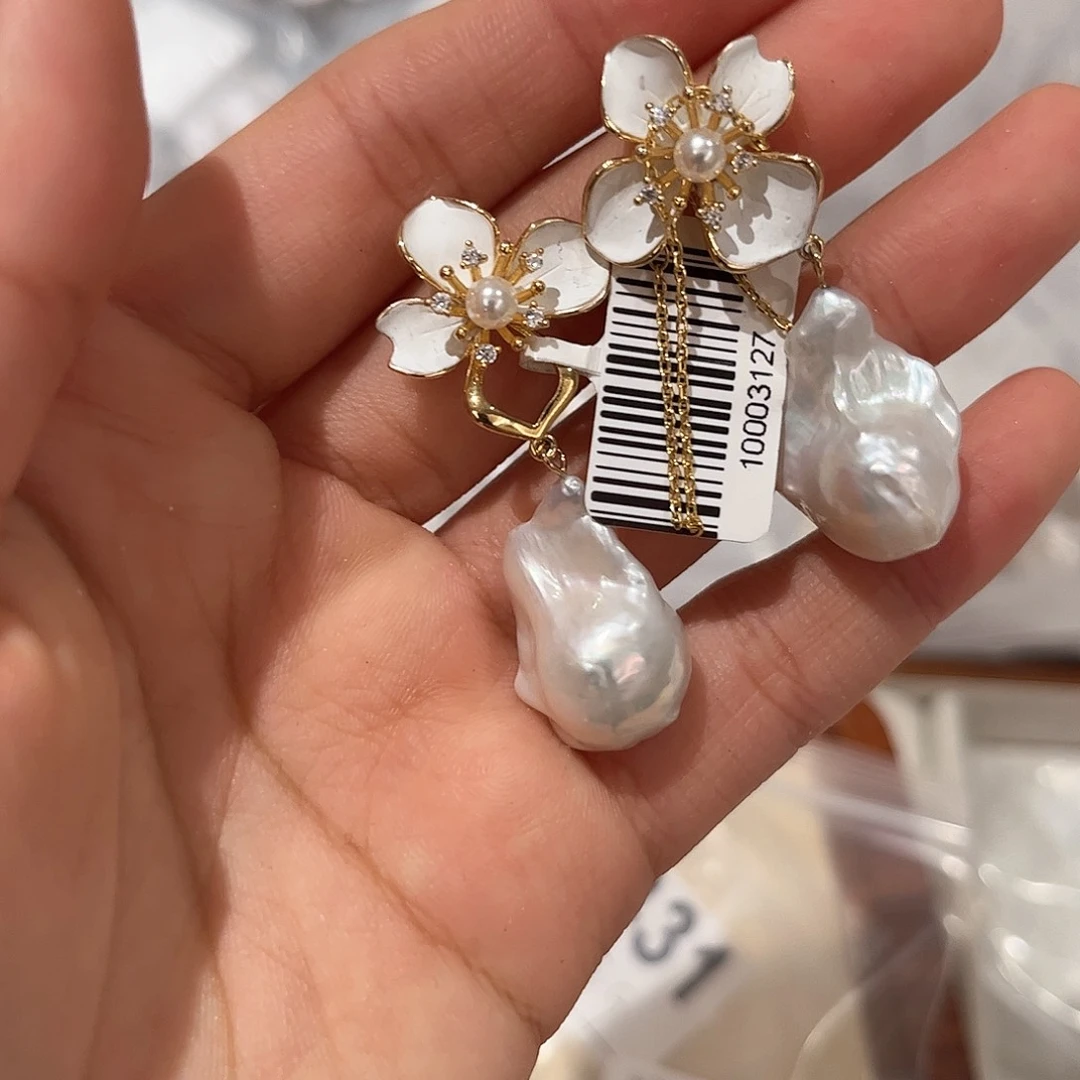 合金淡水珍珠耳饰