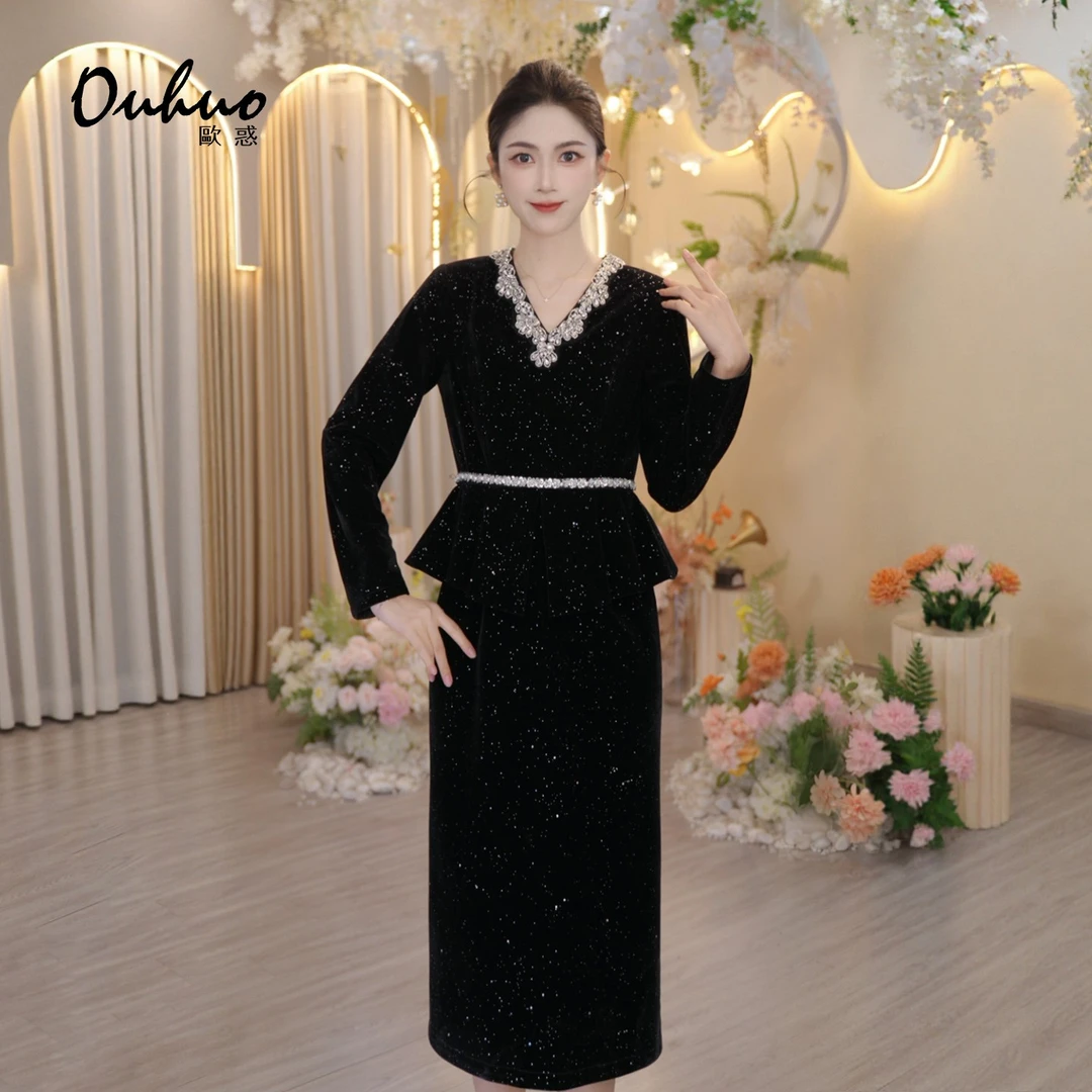 【米米定制】2025年秋冬新款收腰复古轻奢法式名媛连衣裙OHDRI11093