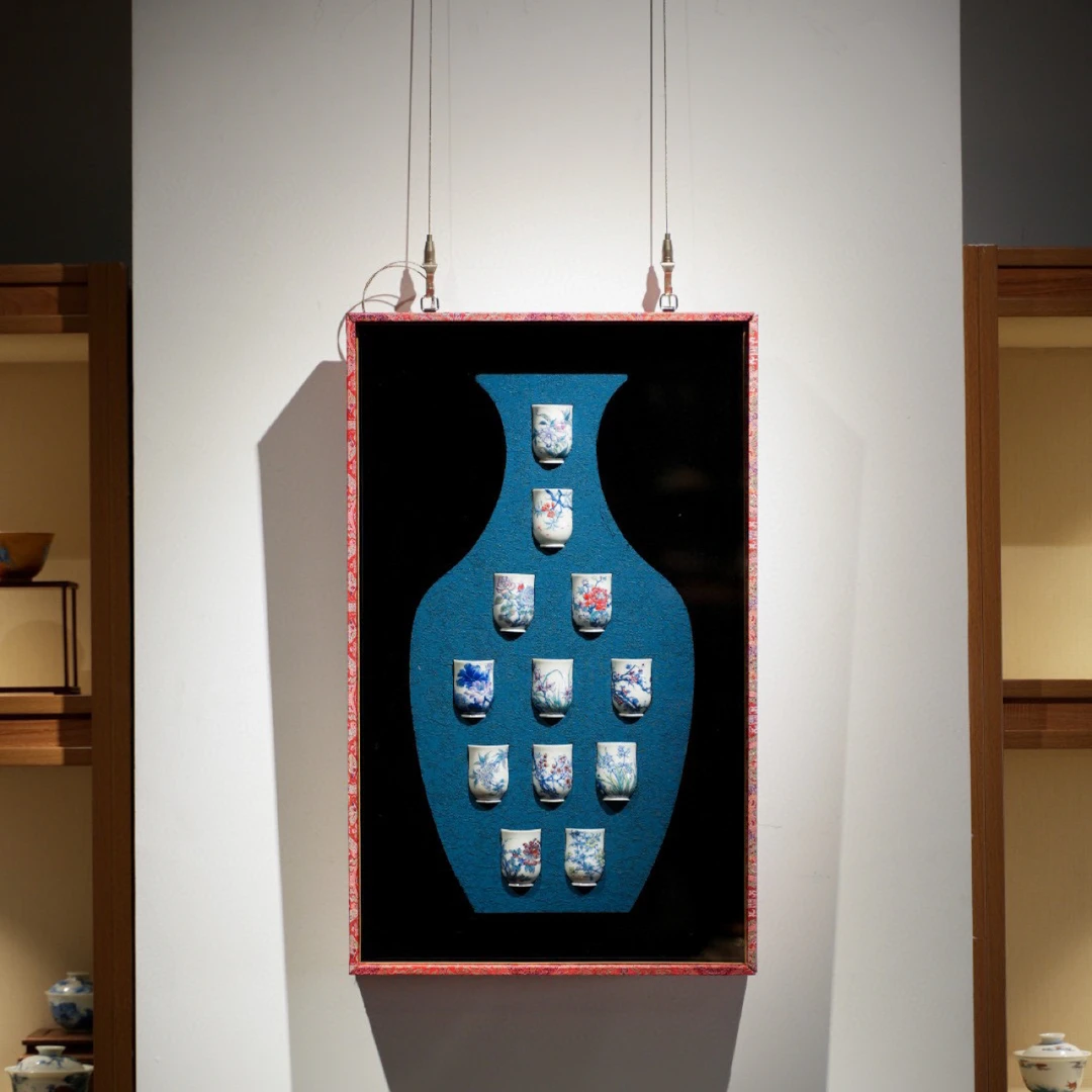 手作六逸堂青花斗彩十二花神闻香杯