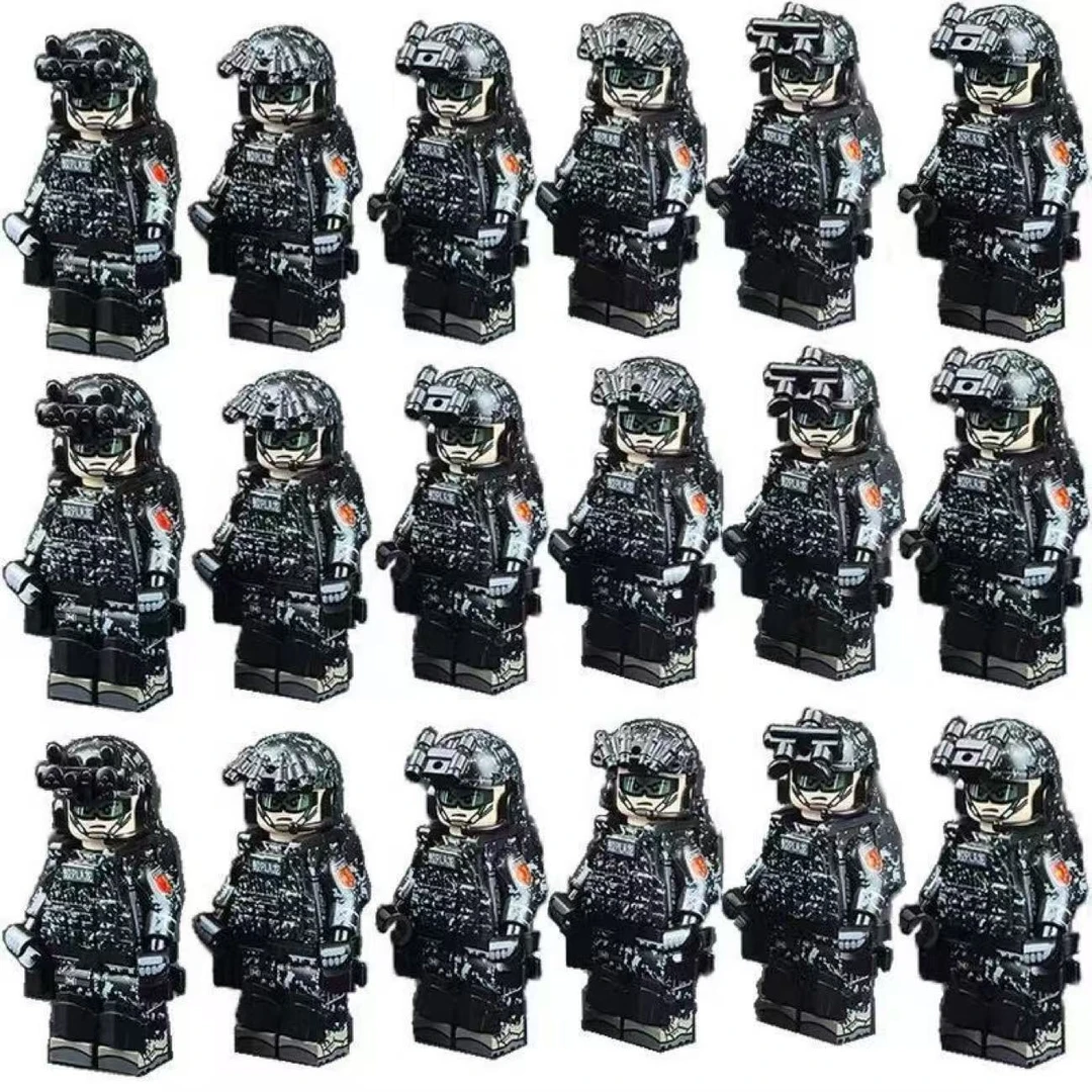 中国军事积木人仔特种兵部队全副武装武器枪拼插益智玩具兼容乐高