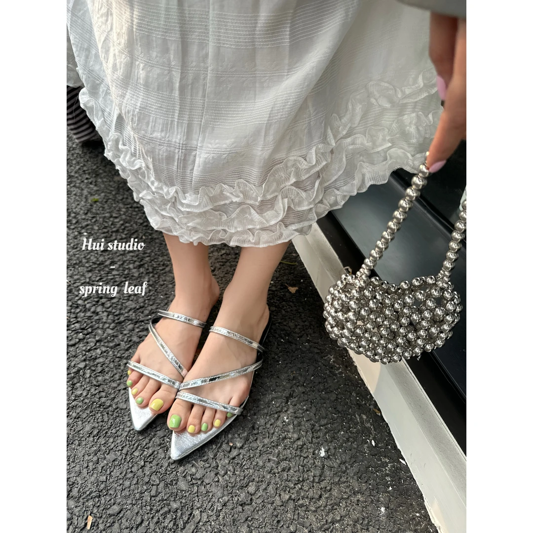 【HuiHui】法式晚风拖鞋鞋子2新款夏季外穿小凉拖尖头凉鞋（A1823