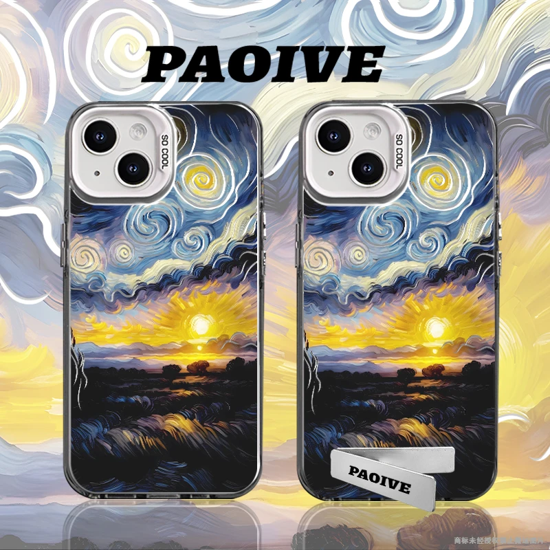 适用苹果华为vivo一加iPhone14小米三星太阳油画防摔彩银手机壳