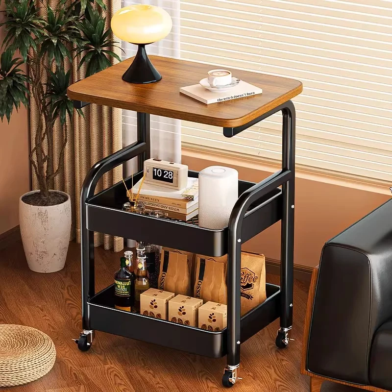 中古风小推车置物架零食架高颜值带轮可移动茶几床头收纳柜小桌子