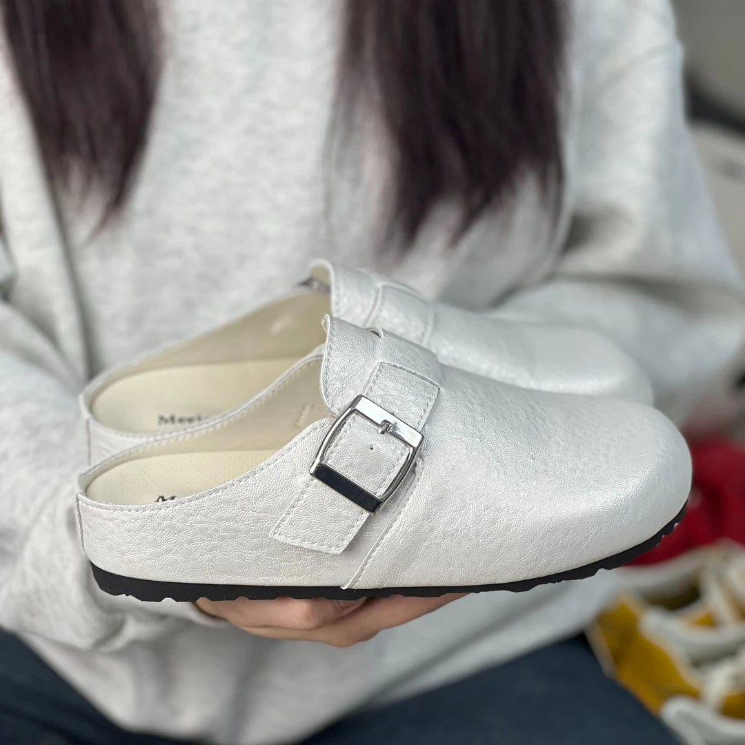 勃肯拖鞋厚底增高3.5CM珠光懒人一脚蹬皮带扣休闲透气百搭半拖鞋
