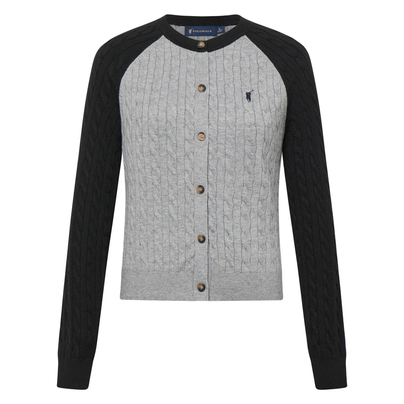 POLOWALK女士针织衫春季新品CJJW43581834休闲修身经典灰色撞色