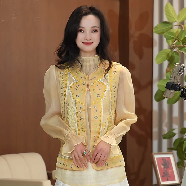 【玺呈25年春季新款】新中式国潮高级感桑蚕丝刺绣无袖马甲女