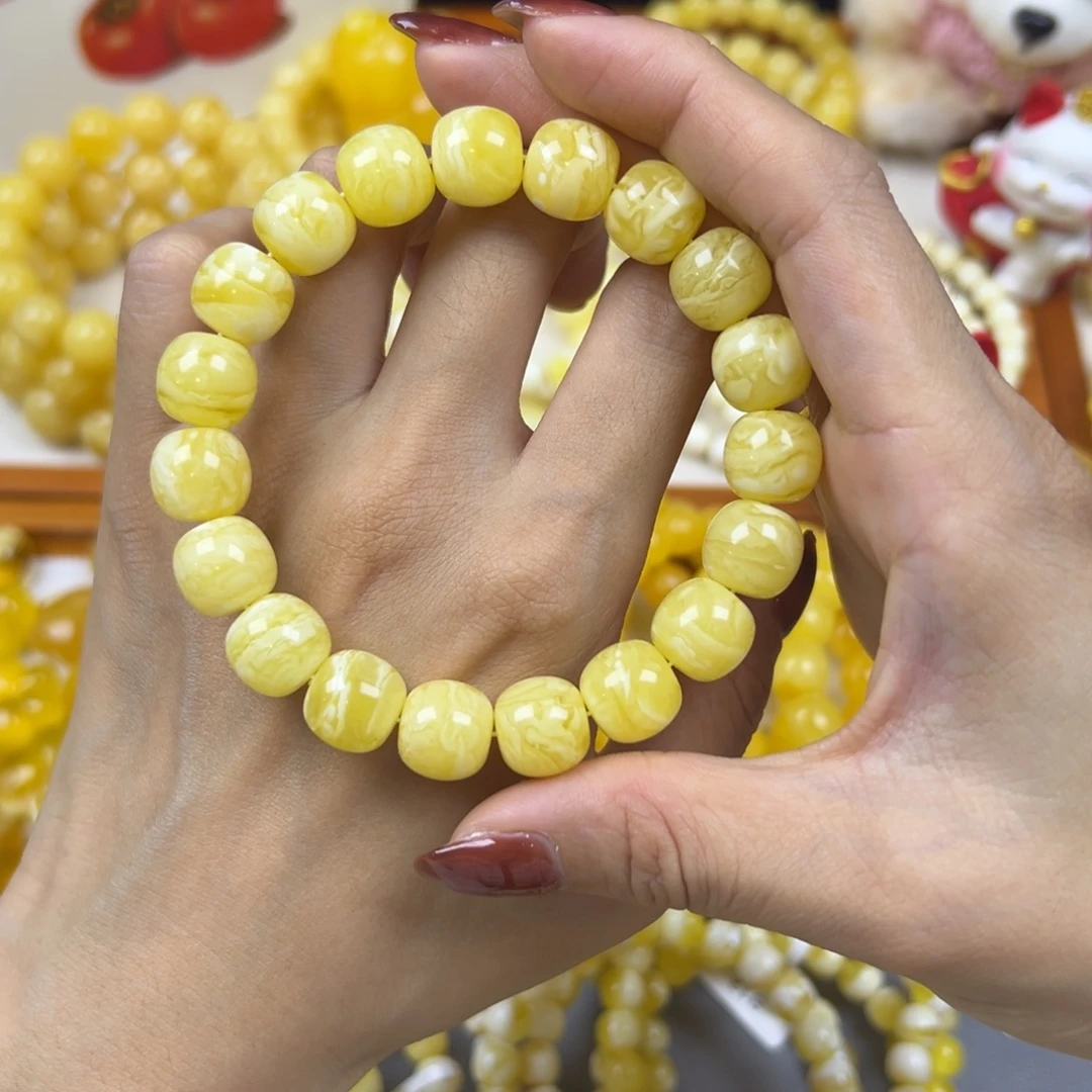 琥珀未镶嵌手链12mm 虎皮浓腊