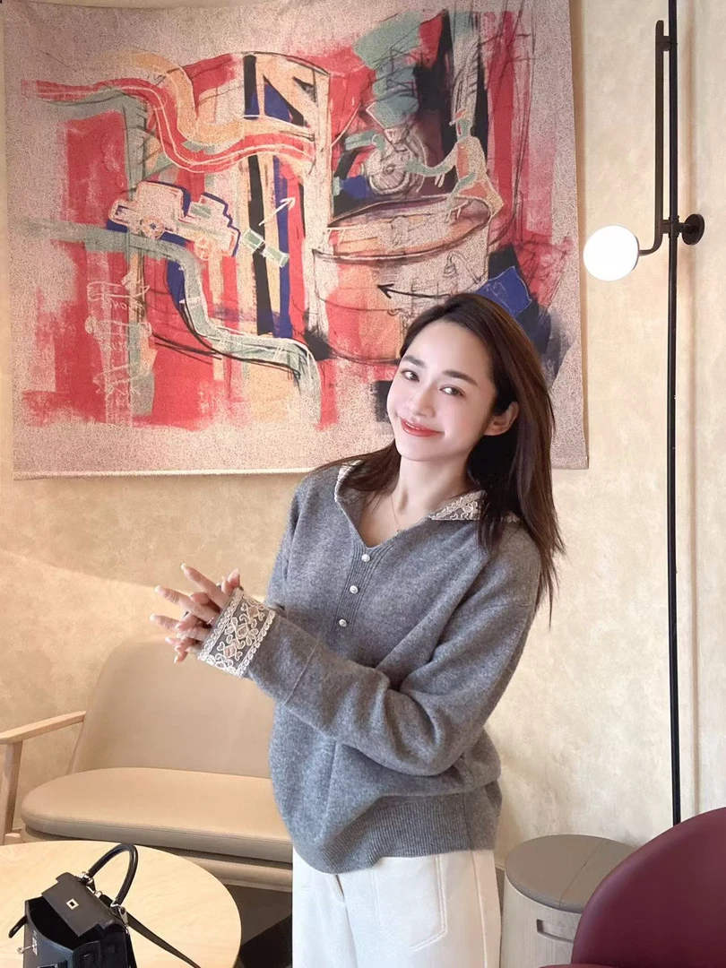 YTTRIUM LIN[蕾丝绣边]针织衫帽衫时尚减龄（不能机洗）42639