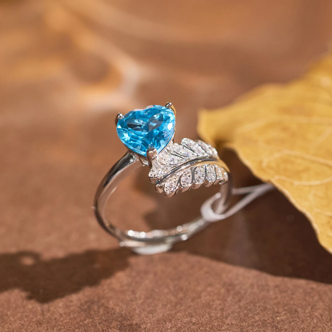 【歪歪】爱心羽毛*托帕石戒指*S925镶嵌W8616