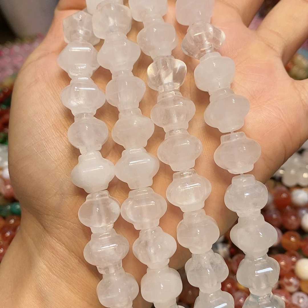 玛瑙/玉髓散珠天然白水晶雕刻件南瓜14mm一条