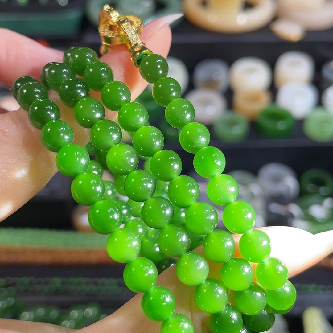 和田玉（碧玉）银S925镶嵌项链卡6 毕业级碧玉冰底