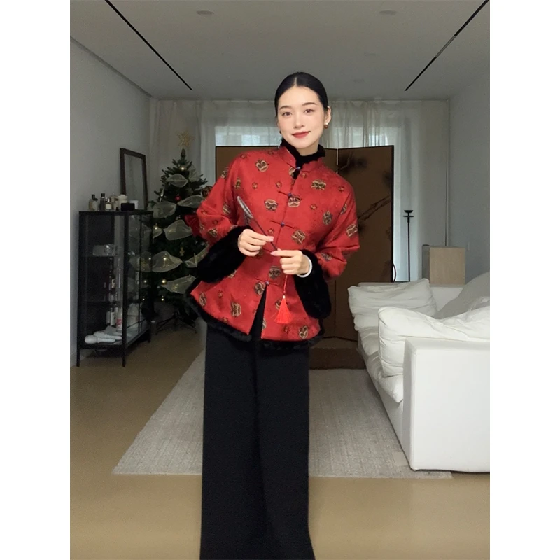 【醒狮】良辰媄锦桑蚕丝香云纱中式国风加厚秋冬外套衣长约60CM