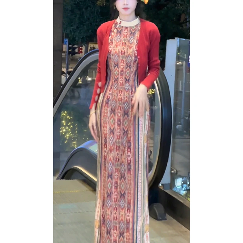 2025夏季民族风红色新中式改良旗袍女夏收腰艺术生度假国风连衣裙
