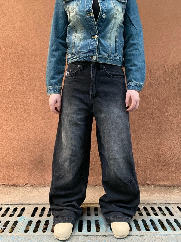 卡尼美式复古直筒阔腿牛仔裤欧美高街堆积感宽松拖地长裤子