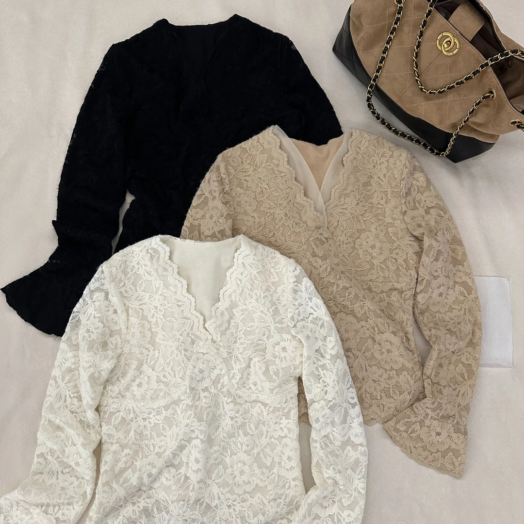099秋冬新款气质蕾丝打底衫加绒显瘦百搭上衣