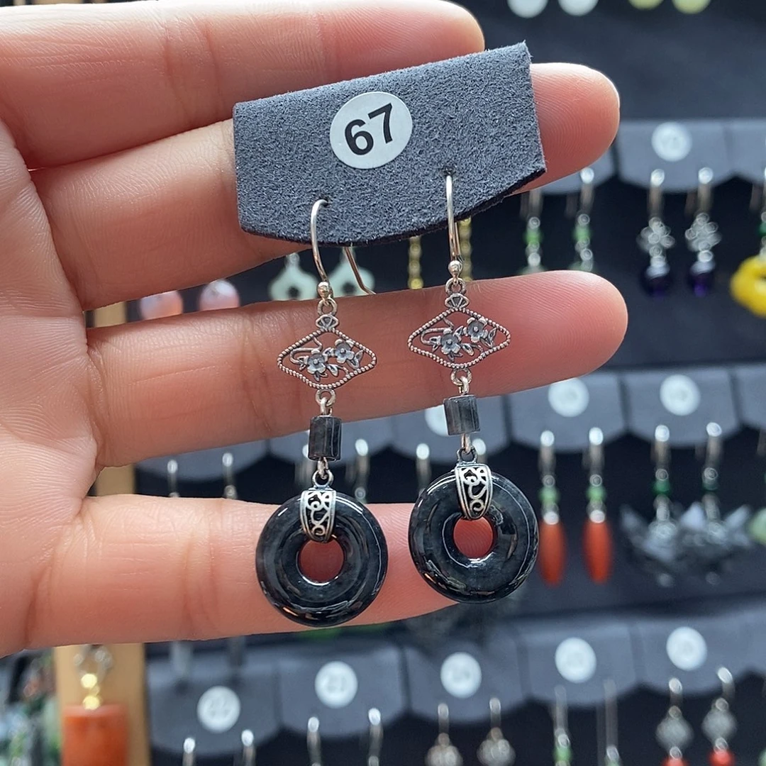 翡翠银S925镶嵌耳饰