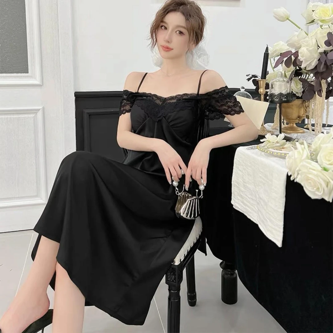 高级感性感睡衣女蕾丝带胸垫吊带睡裙女夏款网红风冰丝薄款家居服