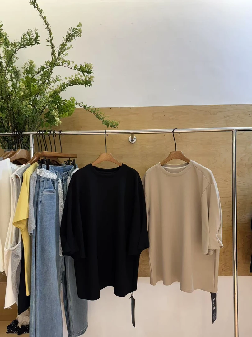 水原家 大码韩系简约纯色气质百搭宽松显瘦圆领短袖T902