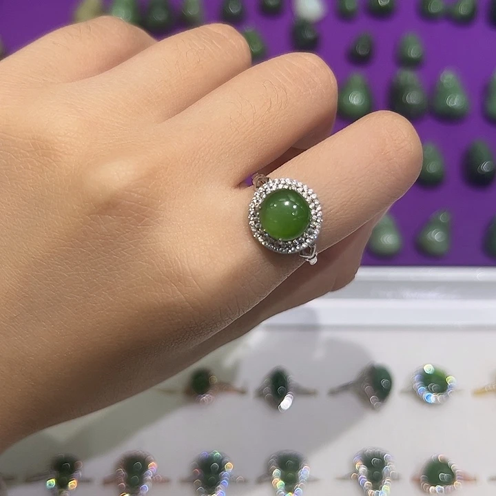 和田玉（碧玉）银S925镶嵌戒指