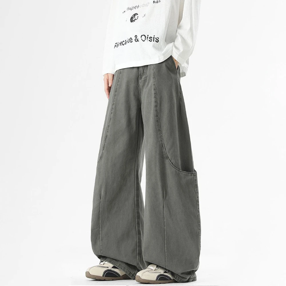 美式高街复古弯刀休闲裤男生宽松cleanfi阔腿裤情侣潮牌百搭长裤