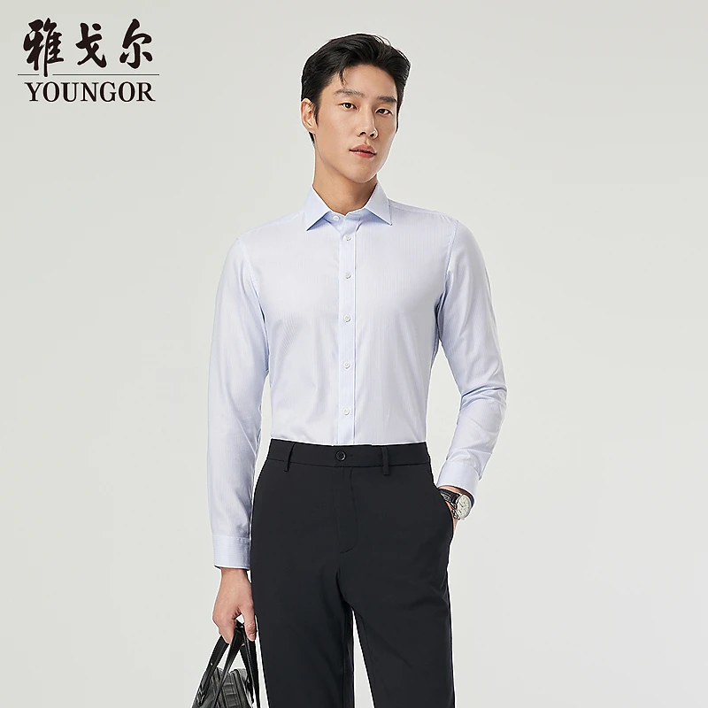 【凉感免烫】雅戈尔秋季新品宾霸条纹商务休闲通勤长袖衬衫男114820