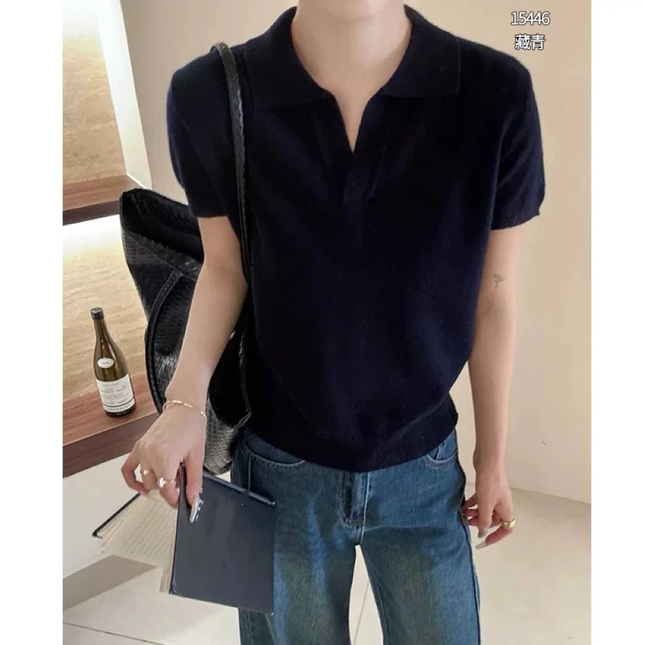 15446 WANGDAN（部分无水洗唛介意慎拍)剪刀领翻领针织短袖