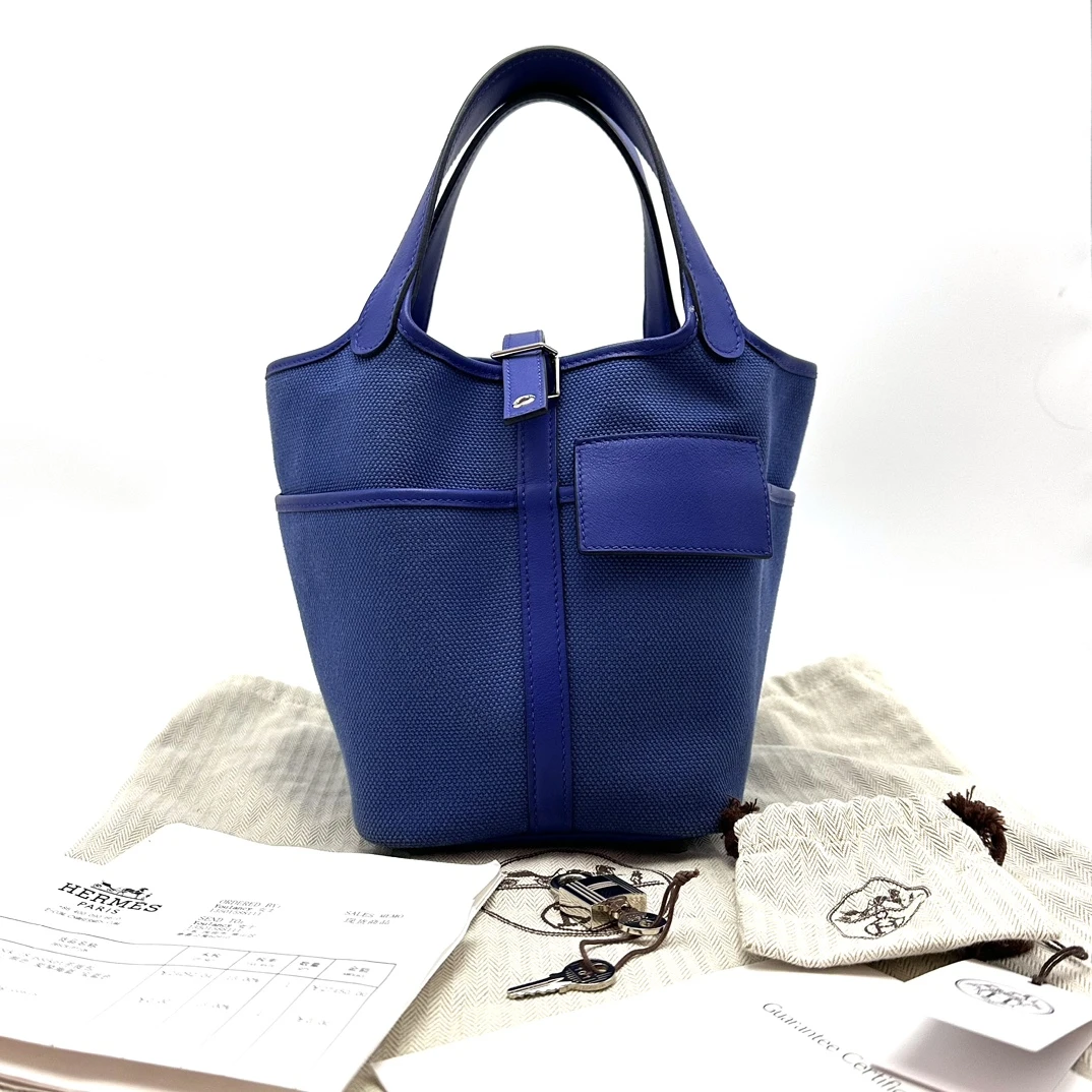 95新 Hermes/爱马仕 【小竹子首播福利】cargo海军蓝菜篮子18手提
