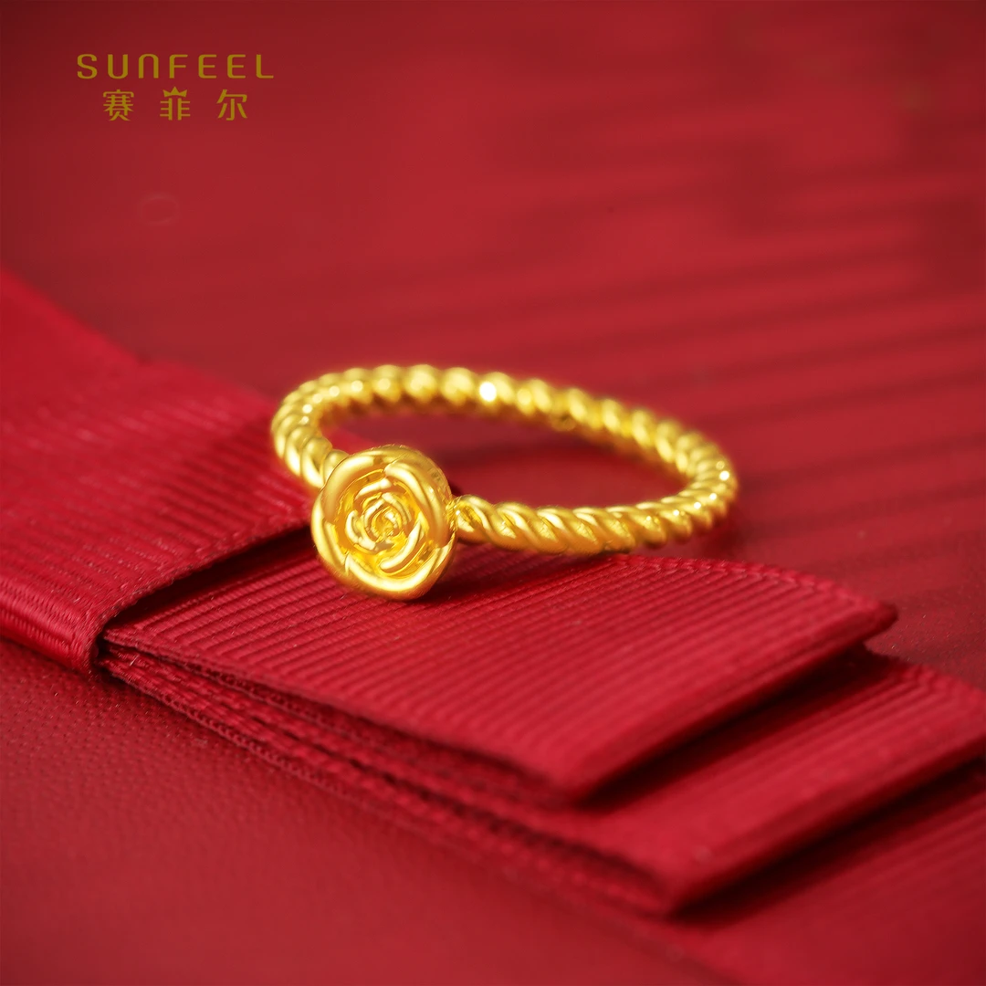 SUNFEEL/赛菲尔【授权店】足金5D玫瑰花艺术指圈5DJ00226