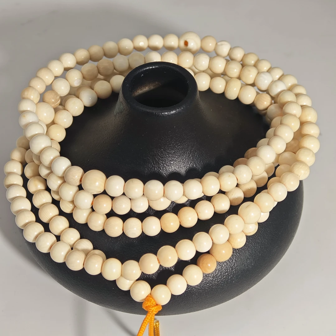 猛犸牙白冰料圆珠多圈脖挂5mm单条随机发假一罚四X453