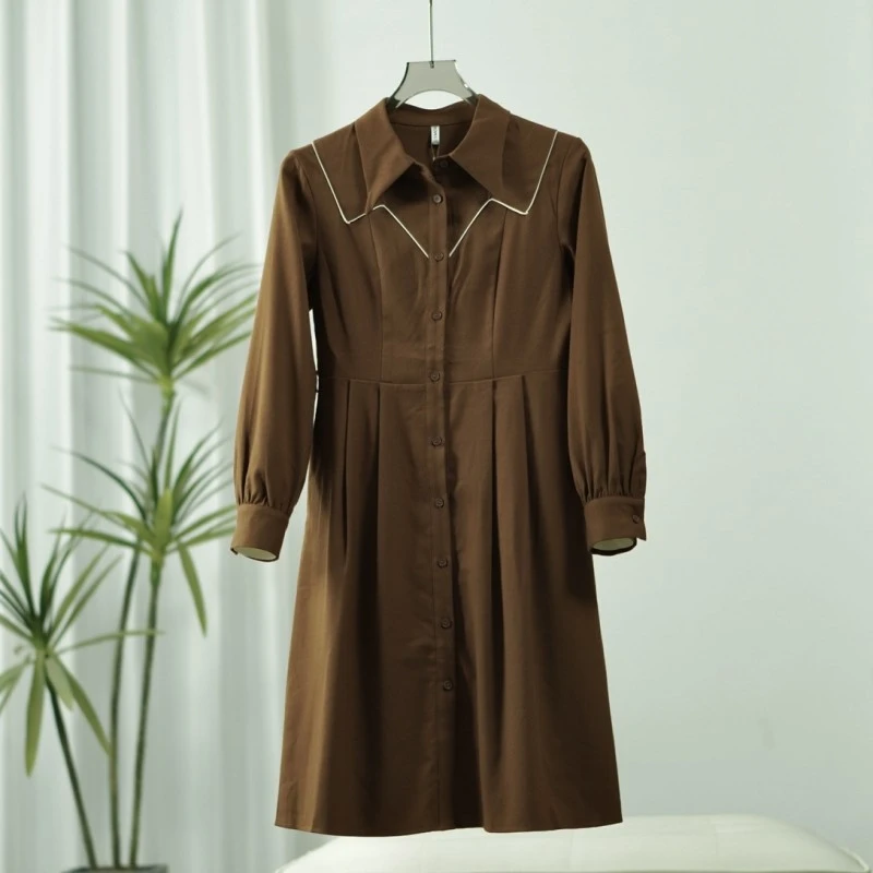 【诗M】O-652  女装时尚V字分割连衣裙咖啡色2581506