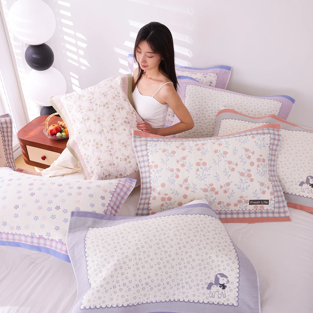 高密纯棉纱布枕巾一对装简约全棉柔软成人枕头巾吸汗透气家用盖巾