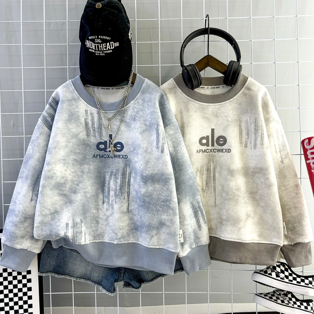 【新品秋冬款卫衣】圆领刺绣卫衣潮流中大童百搭韩版套头秋冬款