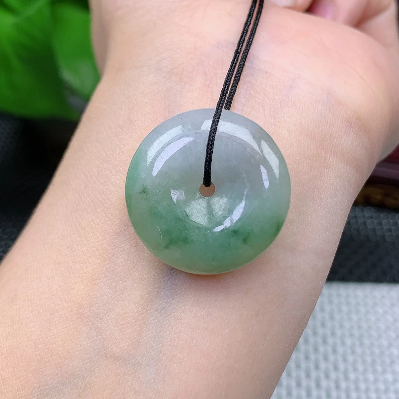 天然缅甸翡翠A货冰飘花平安扣吊坠玉石挂件